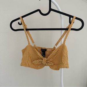 Gingham Bow Front Bandeau Top in Mustard Yellow